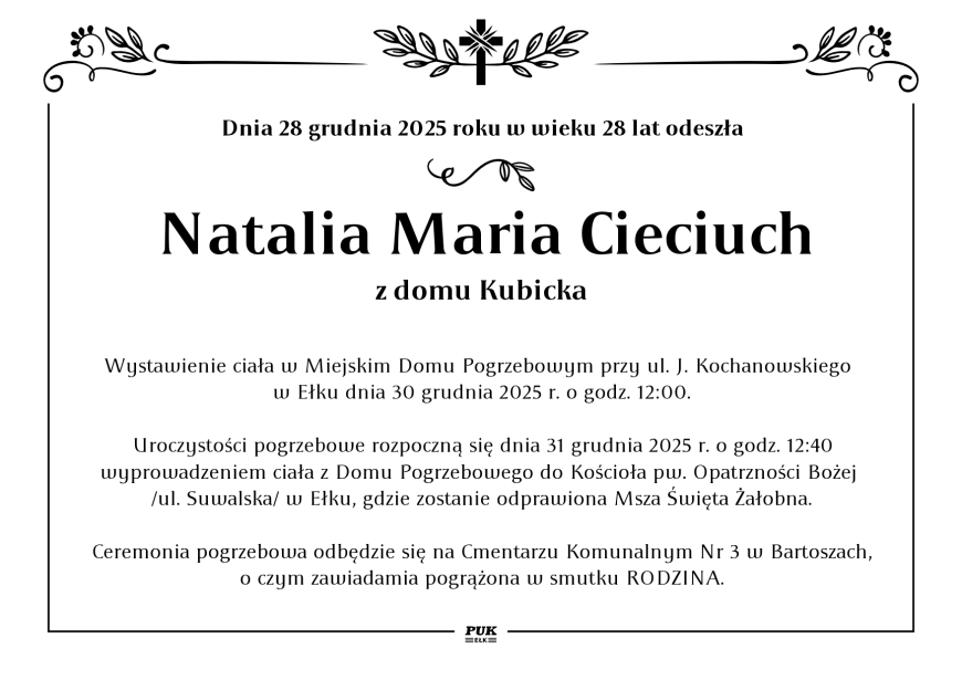 Natalia Maria Cieciuch - nekrolog